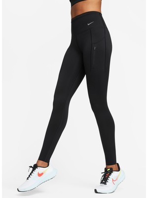 Nike Siyah - Gri - Gümüş Kadın Slim Fit Tayt DQ5668-010 W Nk Df Go Hr Tght