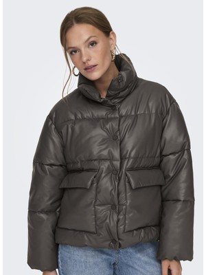 Only Gümüş Kadın Mont Onlanja Faux Leather Oversıze Puffe