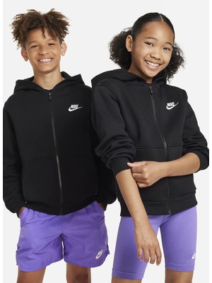 Nike Çocuk Siyah Kapüşonlu Sweatshirt FD3004-010 K Nsw Club Flc Hd Fz