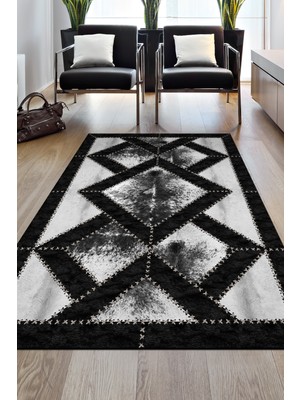 Dekoreko Dijital Salon Halısı Star Pamuk Kaymaz Taban Modern Posy Gri