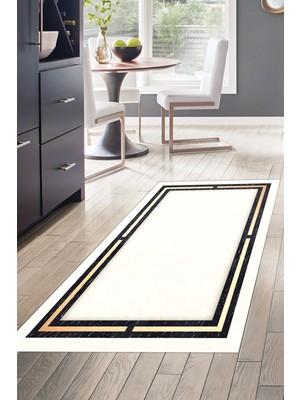 Dekoreko Dijital Mutfak Halısı Yıldız Deri Kaymaz Taban Modern Kendra Bej