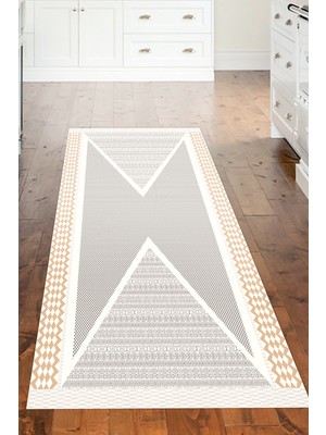 Dekoreko Dijital Mutfak Halısı Star Pamuk Kaymaz Taban Modern Leila Krem