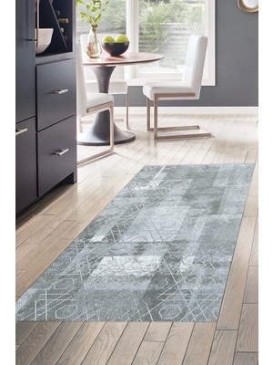 Dekoreko Dijital Mutfak Halısı Yıldız Deri Kaymaz Taban Iskandinav Page Mavi