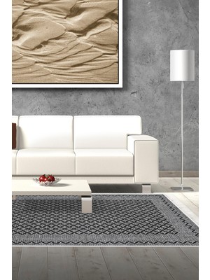 Dekoreko Dijital Salon Halısı Trend Keçe Kaymaz Taban Saçaklı Modern Christie Gri