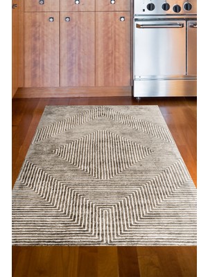 Dekoreko Dijital Mutfak Halısı Yıldız Deri Kaymaz Taban Modern Vanessa Kahve