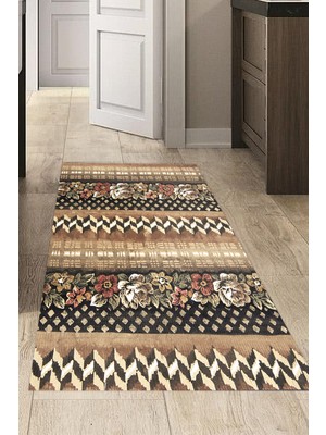 Dekoreko Dijital Mutfak Halısı Yıldız Deri Kaymaz Taban Modern Becca Kahve