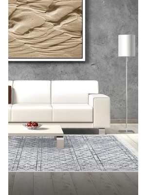 Dekoreko Dijital Salon Halısı Yıldız Deri Kaymaz Taban Saçaklı Iskandinav Nydia Lacivert