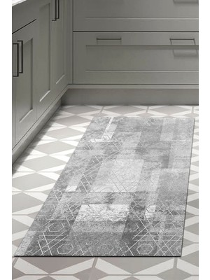 Dekoreko Dijital Mutfak Halısı Trend Keçe Kaymaz Taban Iskandinav Page Gri