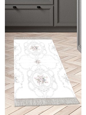 Dekoreko Dijital Mutfak Halısı Star Pamuk Kaymaz Taban Saçaklı Modern Anabelle Gri