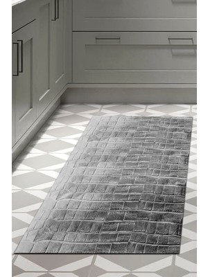 Dekoreko Dijital Mutfak Halısı Trend Keçe Kaymaz Taban Modern Blaithin Gri