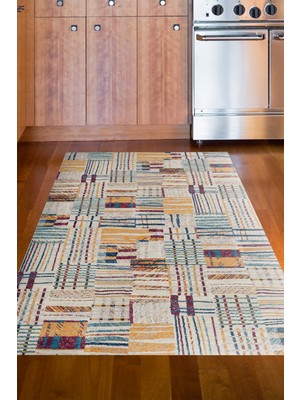 Dekoreko Dijital Mutfak Halısı Star Pamuk Kaymaz Taban Modern Harper Renkli