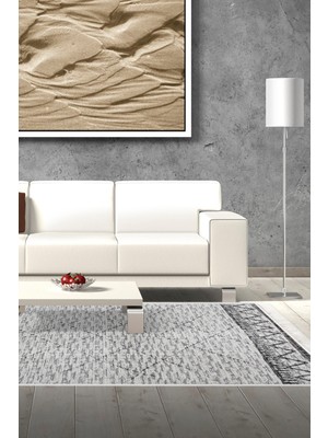 Dekoreko Dijital Salon Halısı Trend Keçe Kaymaz Taban Saçaklı Iskandinav Farah Gri