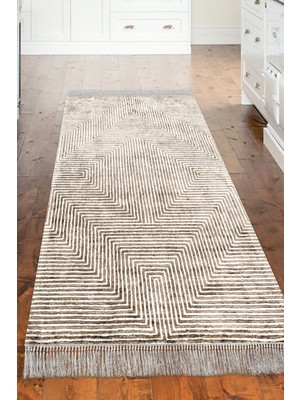 Dekoreko Dijital Mutfak Halısı Star Pamuk Kaymaz Taban Saçaklı Modern Vanessa Kahve