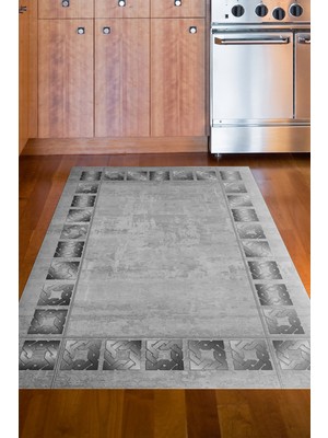 Dekoreko Dijital Mutfak Halısı Trend Keçe Kaymaz Taban Modern Twyla Gri