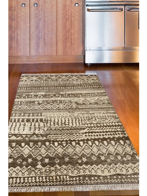 Dekoreko Dijital Mutfak Halısı Yıldız Deri Kaymaz Taban Saçaklı Iskandinav Ysabel Kahve