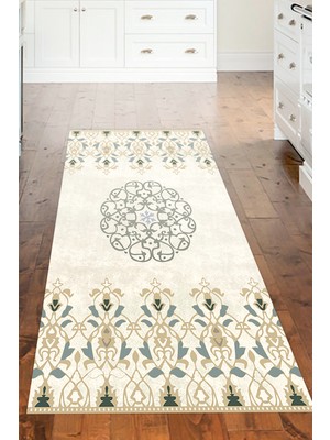 Dekoreko Dijital Mutfak Halısı Trend Keçe Kaymaz Taban Modern Demetria  Bej