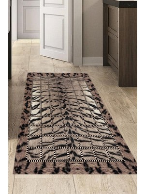 Dekoreko Dijital Mutfak Halısı Trend Keçe Kaymaz Taban Modern Joelle Kahve