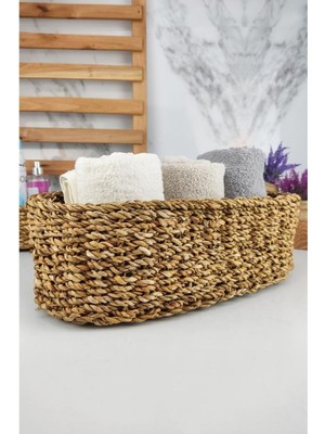 Digithome Hasır Banyo ve Makyaj Organizer Sepeti Oval Düzenleyici 38 cm Kahverengi - PNL-PH28 S/3