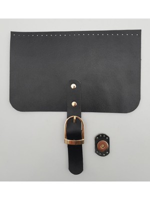 Angel Çanta Aksesuar 22X24 cm Gerçek Deri Siyah Renk Çanta Kapağı Light Gold Metalli