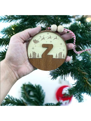 Hippodeco Iskandinav Tarzı Z Harfi Yılbaşı Ağaç Süsü, Kişiselleştirilmiş Minimalist Noel Baba Desenli Çam Ağacı Süsü