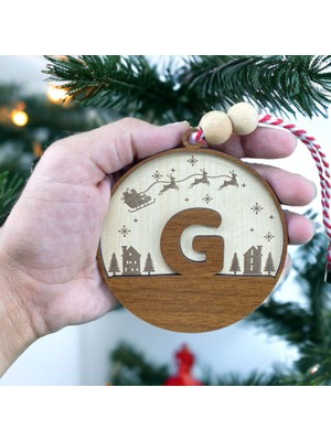 Hippodeco Iskandinav Tarzı G Harfi Yılbaşı Ağaç Süsü, Kişiselleştirilmiş Minimalist Noel Baba Desenli Çam Ağacı Süsü