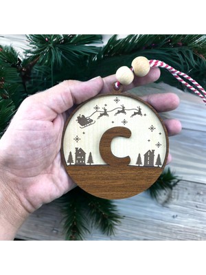 Hippodeco Iskandinav Tarzı C Harfi Yılbaşı Ağaç Süsü, Kişiselleştirilmiş Minimalist Noel Baba Desenli Çam Ağacı Süsü