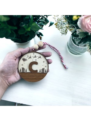 Hippodeco Iskandinav Tarzı C Harfi Yılbaşı Ağaç Süsü, Kişiselleştirilmiş Minimalist Noel Baba Desenli Çam Ağacı Süsü