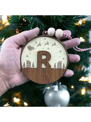 Hippodeco Iskandinav Tarzı R Harfi Yılbaşı Ağaç Süsü, Kişiselleştirilmiş Minimalist Noel Baba Desenli Çam Ağacı Süsü