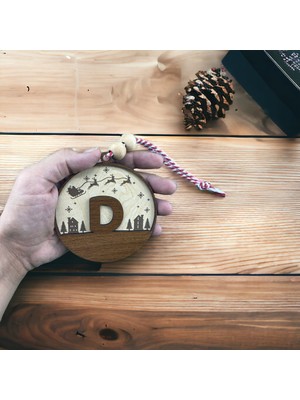 Hippodeco Iskandinav Tarzı D Harfi Yılbaşı Ağaç Süsü, Kişiselleştirilmiş Minimalist Noel Baba Desenli Çam Ağacı Süsü