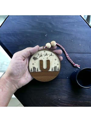 Hippodeco Iskandinav Tarzı U Harfi Yılbaşı Ağaç Süsü, Kişiselleştirilmiş Minimalist Noel Baba Desenli Çam Ağacı Süsü
