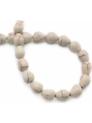 Uçar Doğal Taş Turkuaz Sıkma Doğal Taş Parlak Beyaz Damla Kesim 8x10mm Dizi [B+]