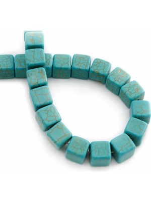 Uçar Doğal Taş Turkuaz Sıkma Doğal Taş Parlak Mavi Küp Kesim 10x10mm Dizi [B+]