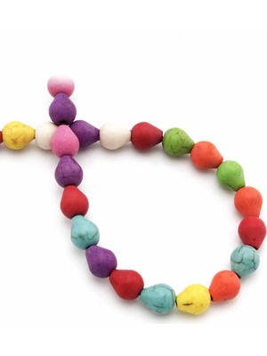 Uçar Doğal Taş Turkuaz Sıkma Doğal Taş Parlak Karışık Damla Kesim 8x9mm Dizi [B+]