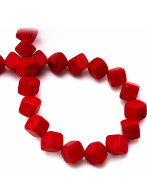 Uçar Doğal Taş Turkuaz Sıkma Doğal Taş Parlak Kırmızı Dörtgen Kesim 8x8mm Dizi [B+]