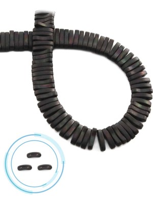 Uçar Doğal Taş Hematit Doğal Taş Mat Siyah Gökkuşağı Çift Delik 10x2mm Dizi [AA]