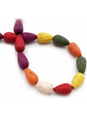 Uçar Doğal Taş Turkuaz Sıkma Karışık Damla Kesim 9x16mm Dizi