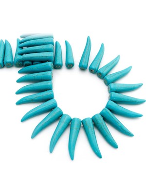 Uçar Doğal Taş Turkuaz Sıkma Mavi Diş Kesim 39x9mm Dizi