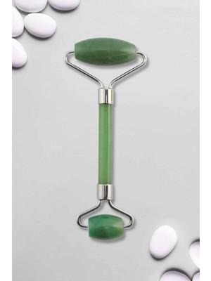 Aventurin Kuvars Doğal Taş Gümüş Face Roller Çift Taraflı Masaj Aleti