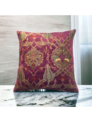 Pillows Store Osmanlı Lale Desenli Mor Kırlent Kılıfı 45 x 45 cm