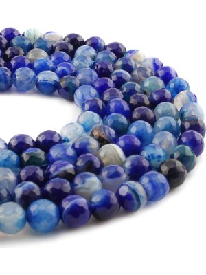 Uçar Doğal Taş Madagaskar Akik Doğal Taş Parlak Mavi Küre Faset Kesim 8mm Dizi [AA]