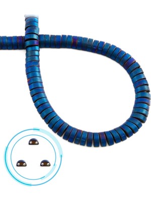 Uçar Doğal Taş Hematit Doğal Taş Mat Mavi Bombeli Kesim Çift Delikli 6x2mm Dizi