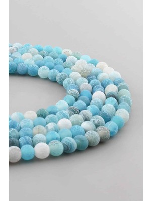 Uçar Doğal Taş Yengeç Akik Doğal Taş Mat Mavi Küre Kesim 6mm Dizi [AA]
