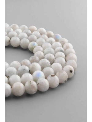 Uçar Doğal Taş Ay Taşı Doğal Taş Parlak Beyaz Küre Kesim 10MM Dizi