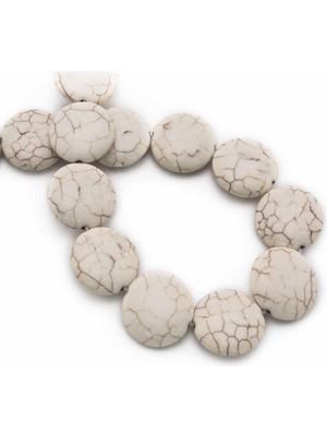 Uçar Doğal Taş Turkuaz Sıkma Beyaz Daire Kesim 20x6mm Dizi