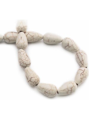 Uçar Doğal Taş Turkuaz Sıkma Doğal Taş Parlak Beyaz Damla Kesim 9x16mm Dizi [B+]