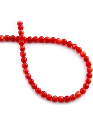 Uçar Doğal Taş Sedef Doğal Taş Parlak Kırmızı Küre Kesim 4mm Dizi [AB+]