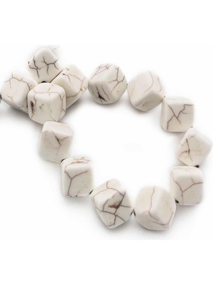 Uçar Doğal Taş Turkuaz Sıkma Doğal Taş Parlak Beyaz Dörtgen Kesim 12x12mm Dizi [B+]