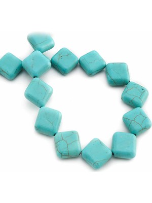 Uçar Doğal Taş Turkuaz Sıkma Doğal Taş Parlak Mavi Yassı Kare Kesim 14x6mm Dizi [B+]