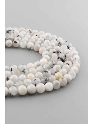 Uçar Doğal Taş Ay Taşı Doğal Taş Parlak Benekli Küre Kesim 6mm Dizi [AA]