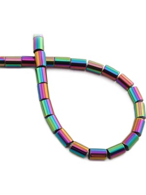 Uçar Doğal Taş Hematit Taşı Silindir Kesim Parlak Gökkuşağı 6x9mm Doğal Taş Dizi